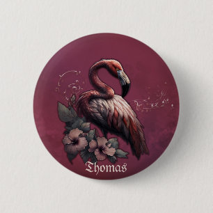 Tropical elegance, the flamingo in the twilight.  6 cm round badge