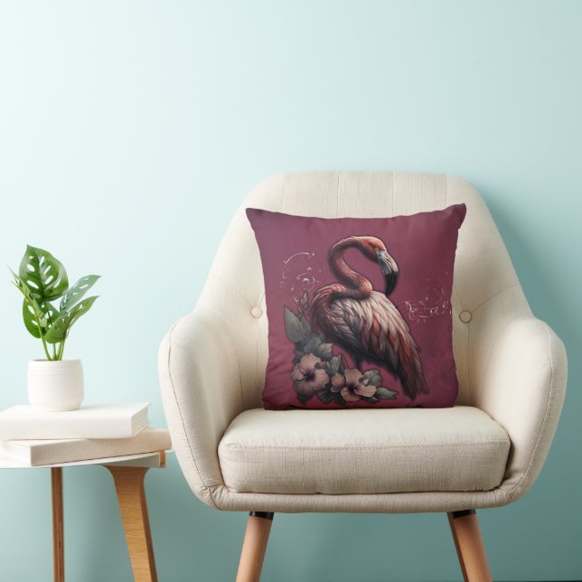 Tropical elegance, the flamingo in the twilight.  cushion (Chair)