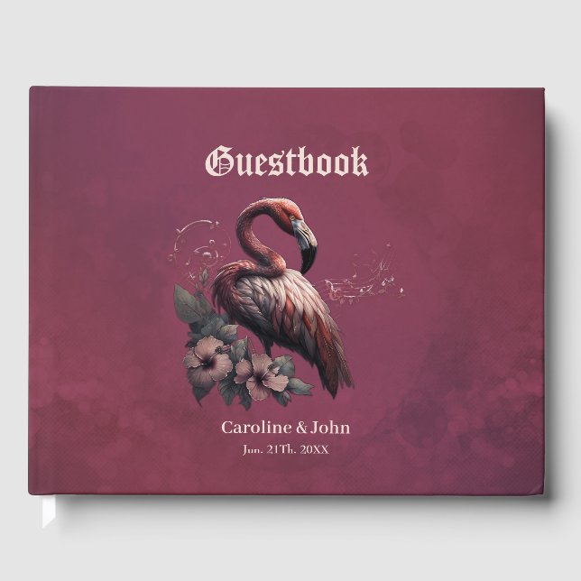 Tropical elegance, the flamingo in the twilight.  guest book (Front)