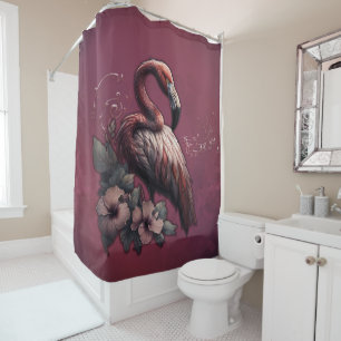 Tropical elegance, the flamingo in the twilight.  shower curtain