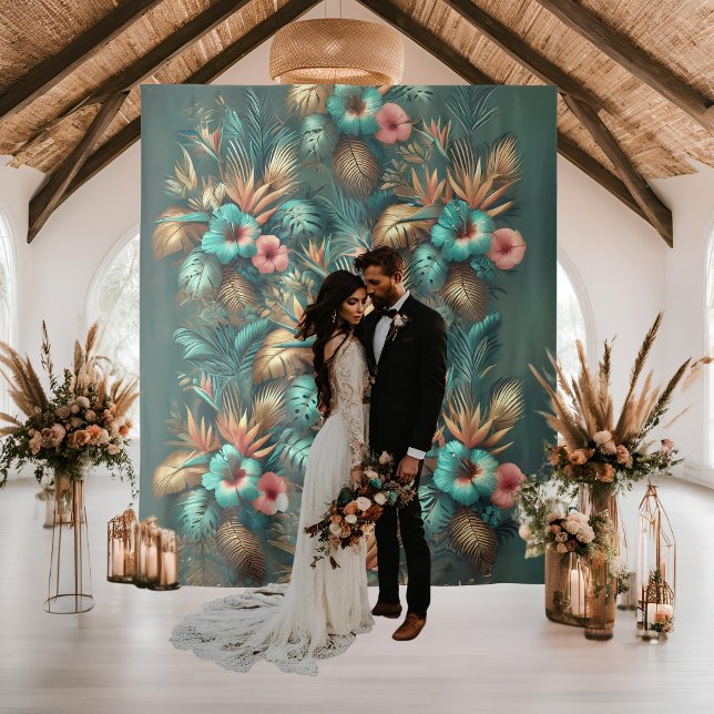 Tropical Elegance Wedding Backdrop Tapestry (Creator Uploaded)