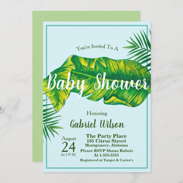 Tropical Elegant Banana Leaf & Palms Invitation (Front/Back)