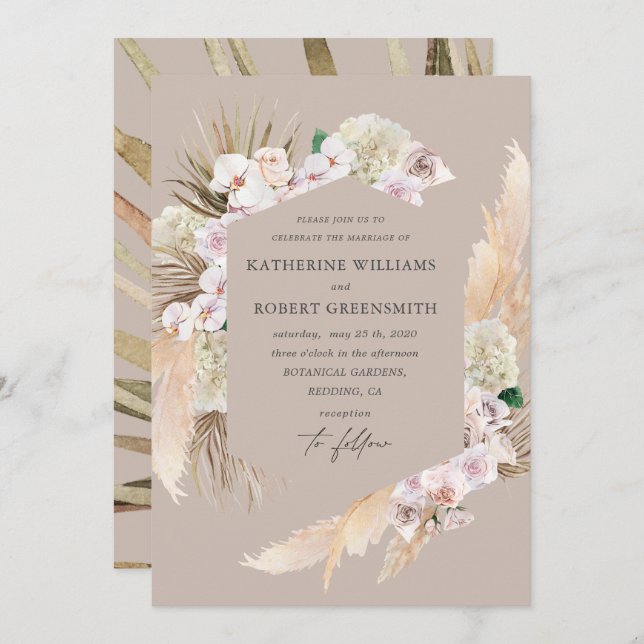 Tropical elegant floral Wedding Invitation (Front/Back)