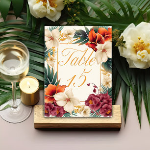 Tropical Elegant Floral Wedding Table Number