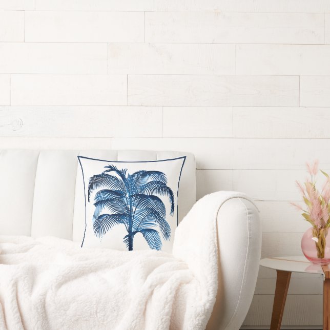 Tropical Elegant Palm Tree Vintage Blue  Cushion (Couch)