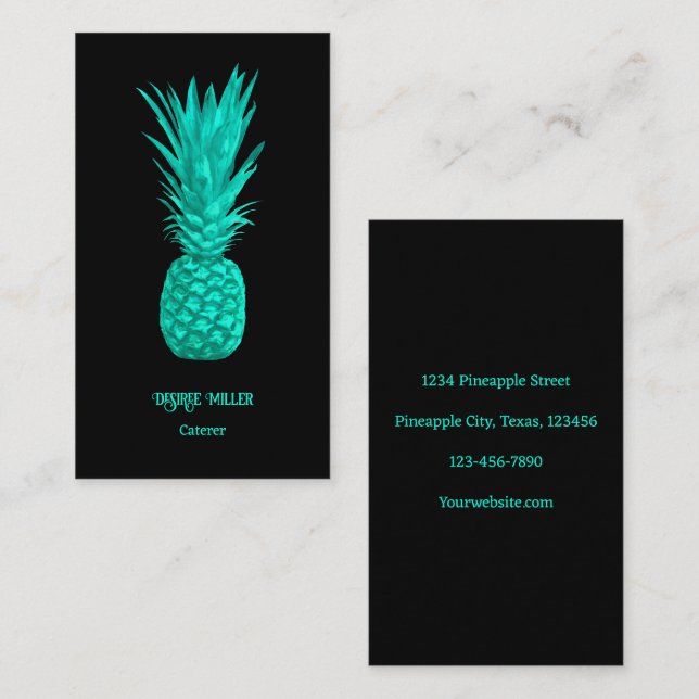 Tropical Elegant Teal Black Pineapple Art Business Card (Front/Back)