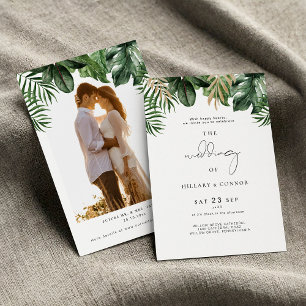 Tropical elegant wedding invitation with photo