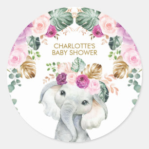 Tropical Elephant Baby Shower Wild One Birthday Classic Round Sticker