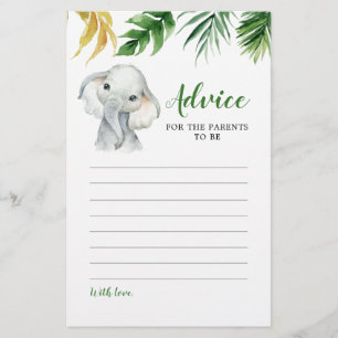 Tropical Elephant Boy Baby Shower Advice Card