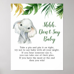 Tropical Elephant Boy Baby Shower Don't Say Baby Poster