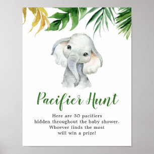 Tropical Elephant Boy Baby Shower Pacifier Hunt Poster