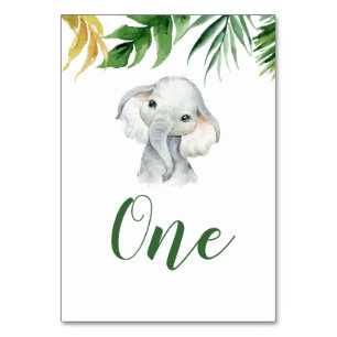 Tropical Elephant Boy Baby Shower Table Number