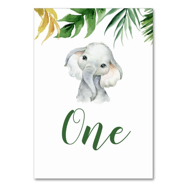 Tropical Elephant Boy Baby Shower Table Number (Front)