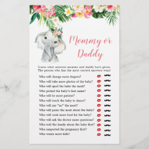 Tropical Elephant Girl Baby Shower Mummy or Daddy