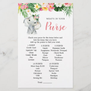 Tropical Elephant Girl Baby Shower Purse Game