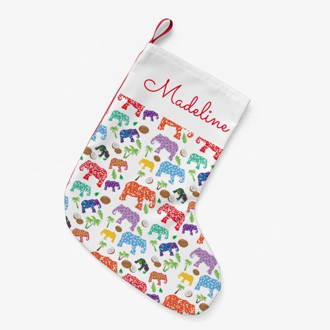 Tropical Elephants | Add Your Name Small Christmas Stocking (Front (Hanging))