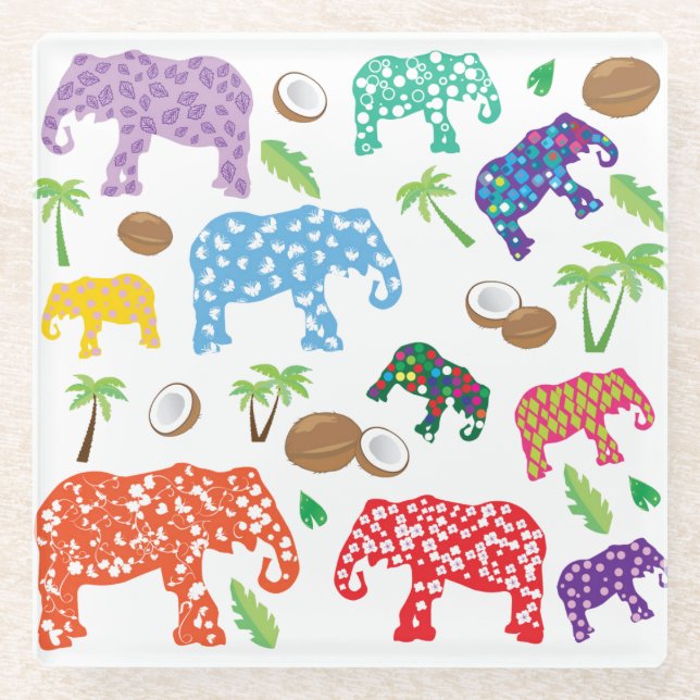 Tropical Elephants Glass Coaster (Front)