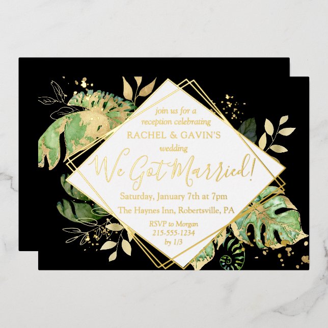 Tropical Elopement Wedding Reception Black & Gold (Front/Back)