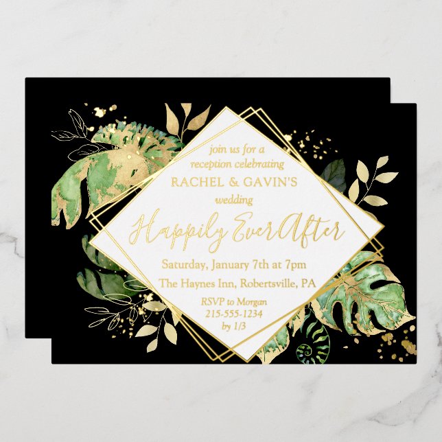 Tropical Elopement Wedding Reception Black & Gold (Front/Back)