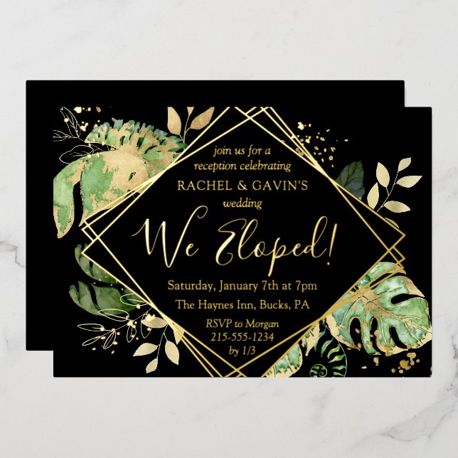Tropical Elopement Wedding Reception Black & Gold (Front/Back)