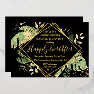 Tropical Elopement Wedding Reception Black & Gold 