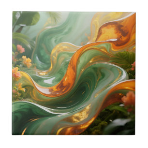 Tropical Emerald Amber Swirl Ceramic Tile