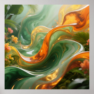 Tropical Emerald Amber Swirl Poster
