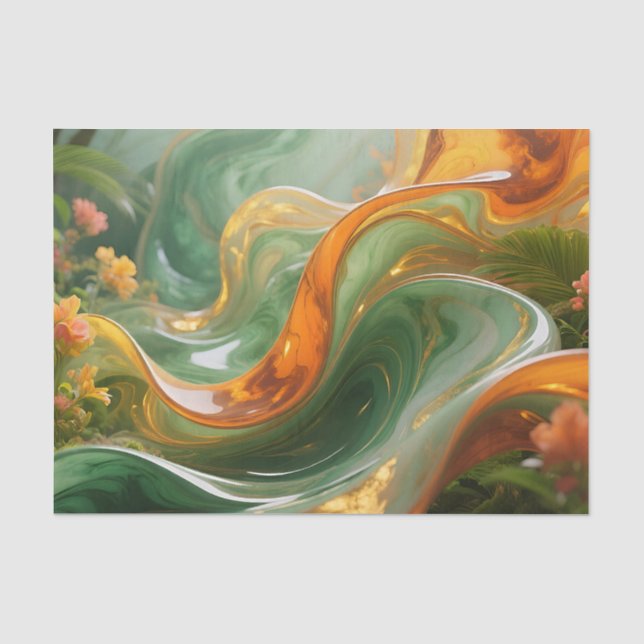 Tropical Emerald Amber Swirl Tissue Paper (Front)