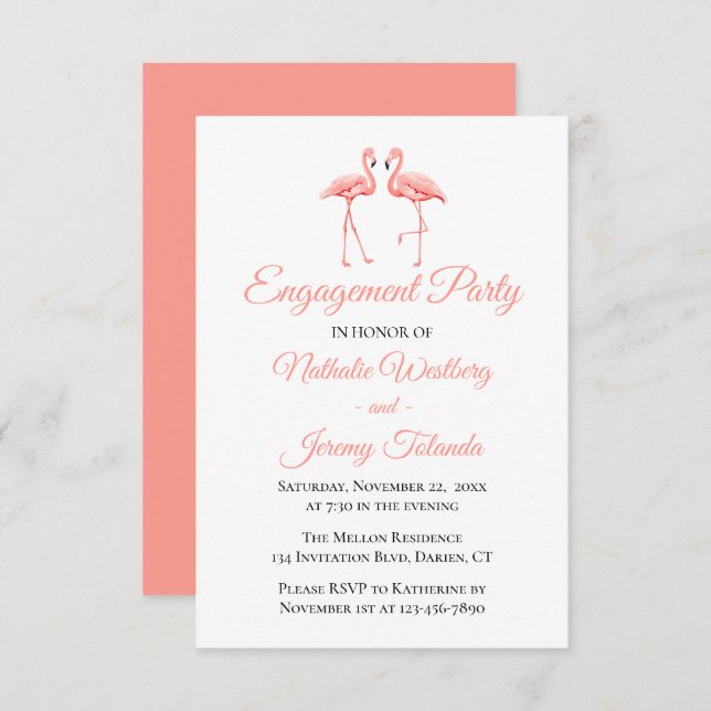Tropical Engagement Party Pink Flamingo Wedding Invitation (Front/Back)