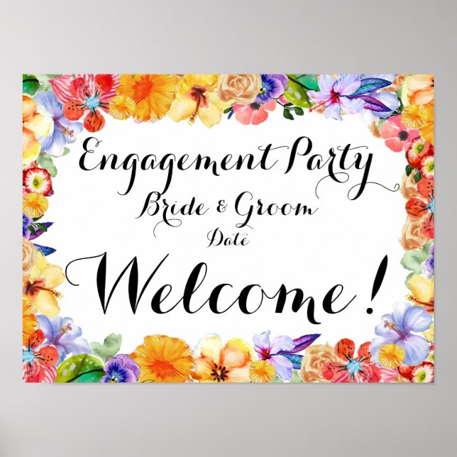 Tropical Engagement, Wedding Party Sign/Poster Poster (Front)