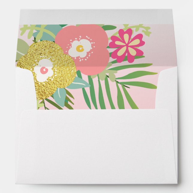 Tropical Envelope Girl Birthday Pink Gold Floral (Back (Bottom))