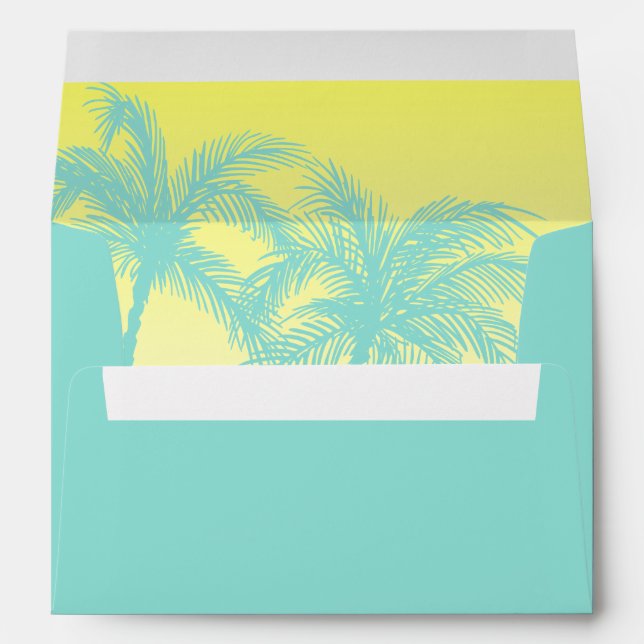 Tropical Envelope Liner | Teal Blue Yellow Palm (Back (Bottom))