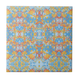 Tropical Ethnic Blue abstract pattern ceramic tile