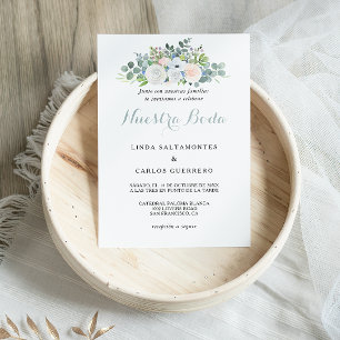 Tropical Eucalyptus Greenery Spanish Wedding Invitation