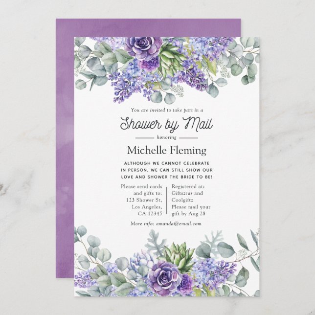 Tropical Eucalyptus Succulents Shower by Mail Invitation (Front/Back)