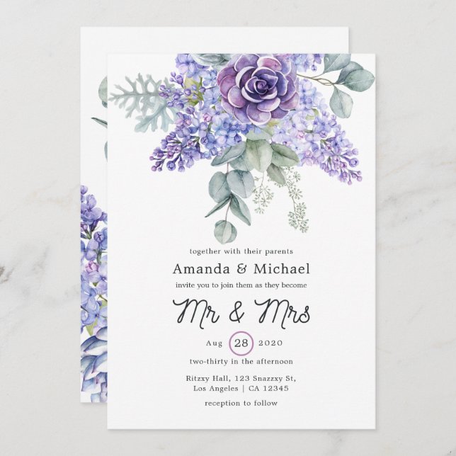 Tropical Eucalyptus Succulents Wedding Invitation (Front/Back)