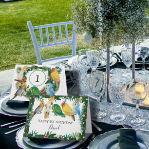 Tropical Exotic Baby lovely Parrots Happy Birthday Card