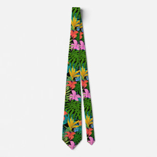 Tropical Exotic Floral Foliage Hawaiian Flowers Tie