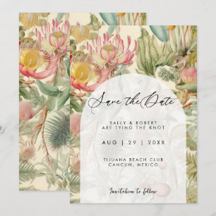 Tropical exotic florals save the date card