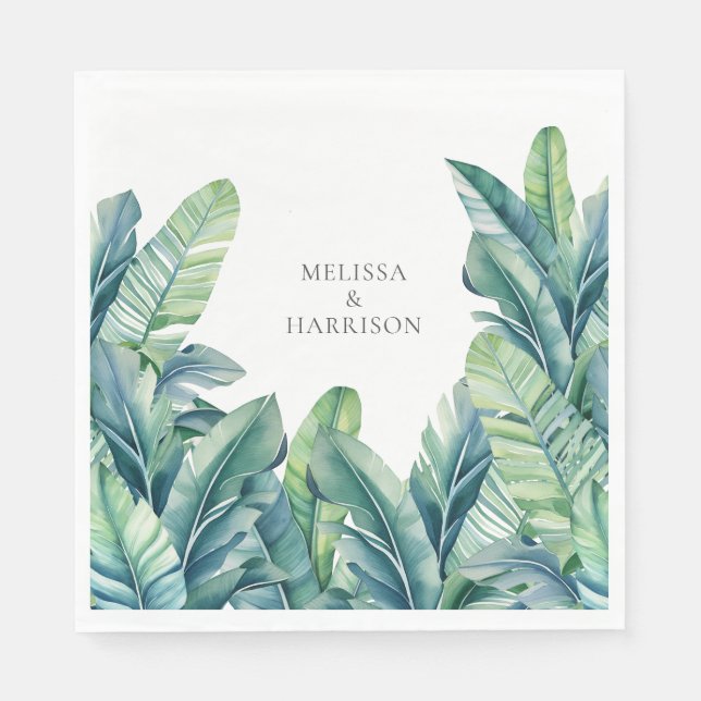 Tropical Exotic Foliage Leaves Wedding Design Napkin (Front)
