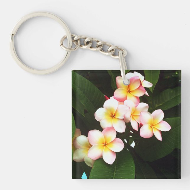 Tropical Exotic Frangipani Flower Key Ring (Front)