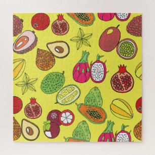Tropical Exotic Fruits Hand-Drawn Pattern Jigsaw Puzzle