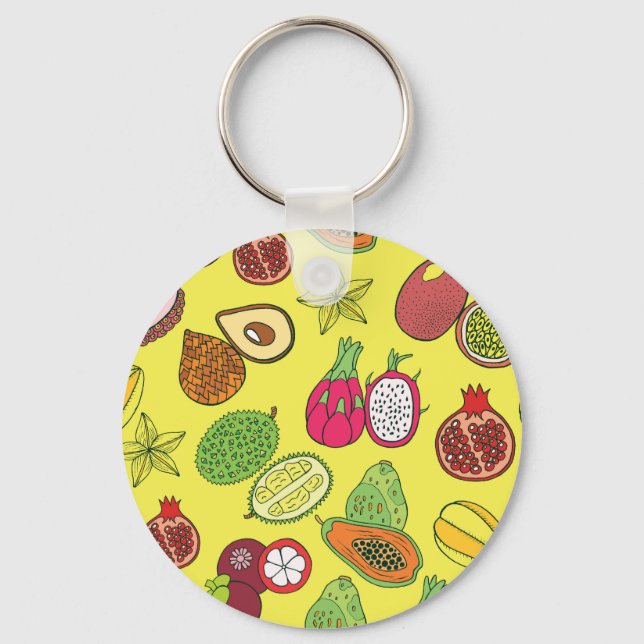 Tropical Exotic Fruits Hand-Drawn Pattern Key Ring (Front)
