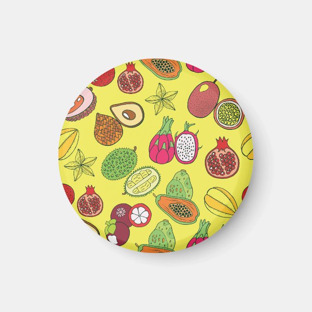 Tropical Exotic Fruits Hand-Drawn Pattern Magnet (Front)