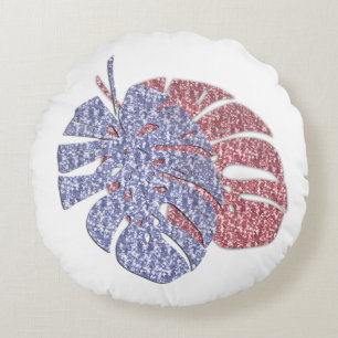 Tropical exotic glitter shine monstera leaves effe round cushion
