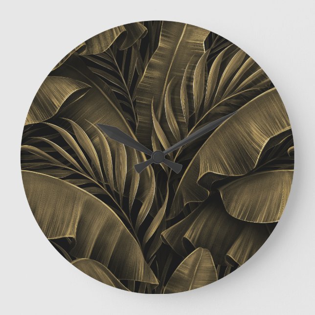 Tropical Exotic: Grunge Golden Nature Large Clock (Front)