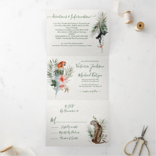 Tropical Exotic Jungle Wedding Tri-Fold Invitation