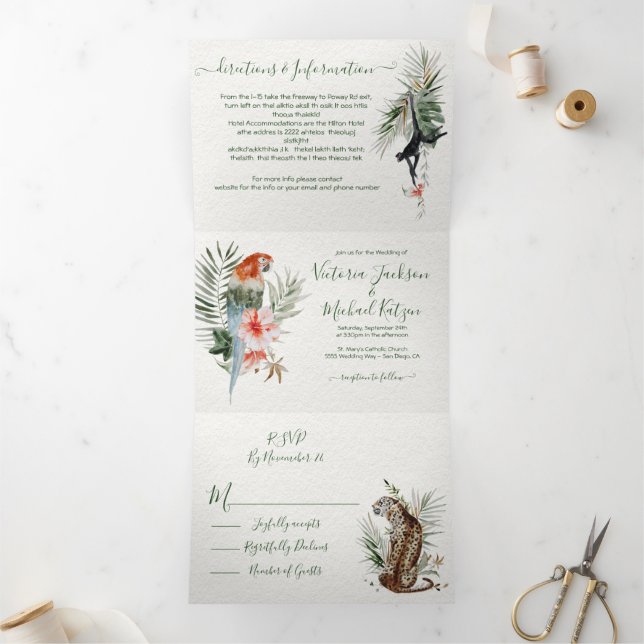 Tropical Exotic Jungle Wedding Tri-Fold Invitation (Inside)