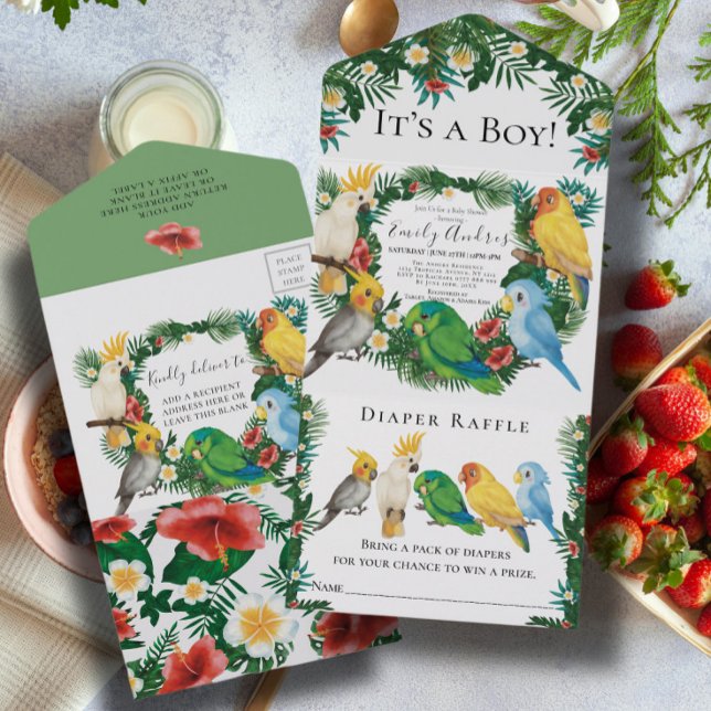 Tropical Exotic lovely Parrots Baby Shower All In One Invitation (Creator Uploaded)