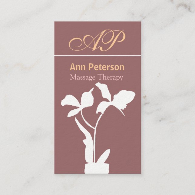 Tropical Exotic Orchid with Initials Monogram Business Card (Front)